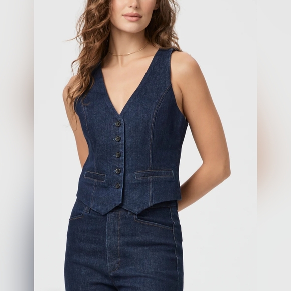 PAIGE Tops - Paige Antonella Dark Wash Fitted Vest Size 4 NWOT. ($209 Retail)
